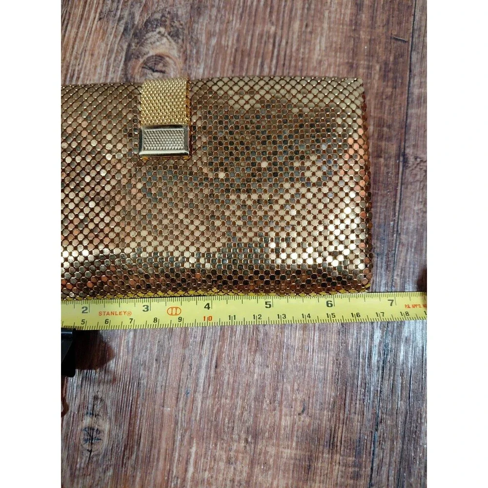 Vintage Whiting and Davis Gold Mesh Tri-Fold Checkbook Bilfold Clutch Metallic